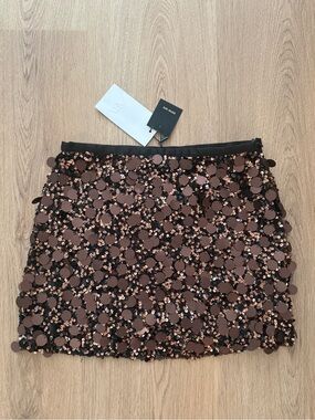 Zara BROWN SEQUIN MINI SKIRT